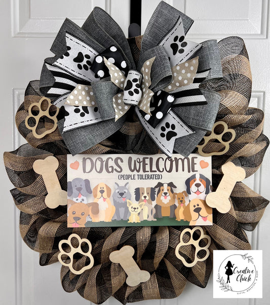 Dogs Welcome Deco Mesh Wreath