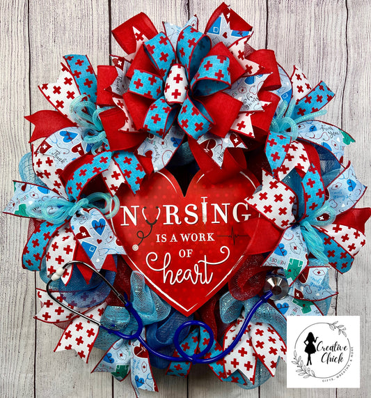 Nursing is a Work of Heart Deco Mesh Wreath